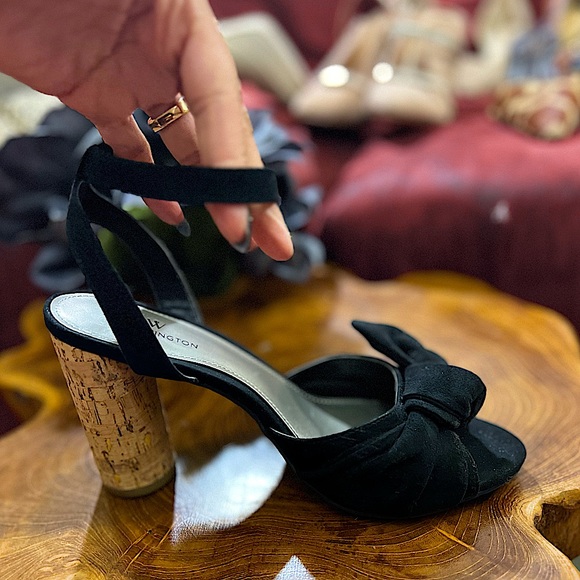 Black Suede Cork Heeled Tinsley Sandals by Worthington - Picture 11 of 13